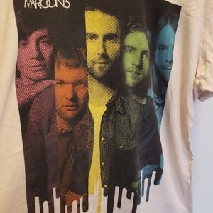 Maroon 5 2010 Concert Tee Cream Rainbow Drip Front Back Graphic Hit